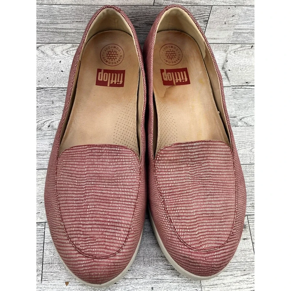 FitFlop Supercomff Women Loafers Rose Red Textured Slip On‎ Flats Size 8.5